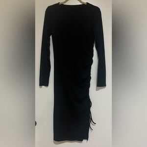 Chic Black Ruched Long Sleeve Dress